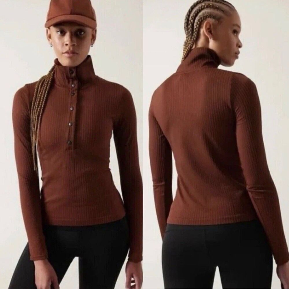 Athleta Flurry Seamless Henley Top Brown Size XL